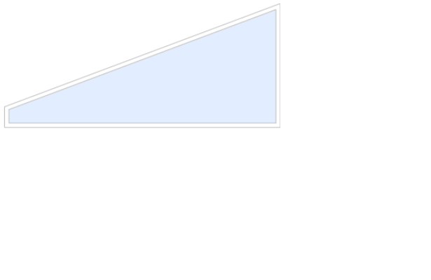Schematisk bild av Sommar M50 måttanpassat glasparti, fast trekantsparti/ gavelspetsfönster, härdat glas, vit, höjd vänster 100 mm, höjd höger 800 mm, bredd 1800 mm - Mekoflex Uterum