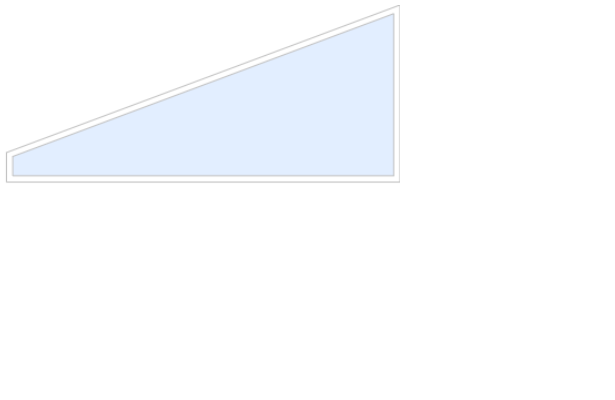 Schematisk bild för Sommar M50 måttanpassat glasparti, fast trekantsparti/ gavelspetsfönster, härdat glas, vit, bredd 1800 mm, höjd vänster 150 mm, höjd höger 750 mm | Mekoflex Uterum