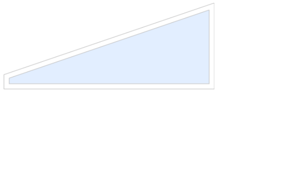 Schematisk bild av Vinter M90 måttanpassat glasparti, fast trekantsparti/ gavelspetsfönster, 28 mm isolerglas, 2-glas härdat energiglas/argon, bruten köldbrygga, vit, bredd 1800 mm, höjd vänster 200 mm, höjd höger 800 mm - Mekoflex Uterum