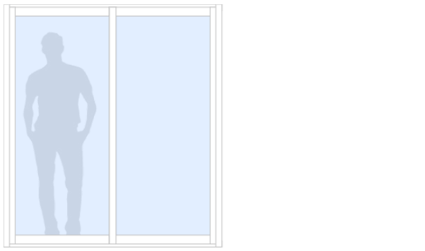 Schematisk bild av Vinter M90 måttanpassat glasparti, skjutparti med 2 skjutdörrar, 28 mm isolerglas, 2-glas härdat energiglas/argon, bruten köldbrygga, antracitgrå, bredd 1500 mm, höjd 2000 mm, handtag insida & utsida, låsvred insida - Mekoflex Uterum