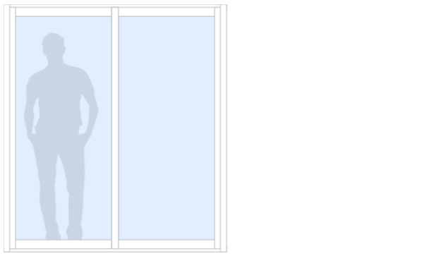 Schematisk bild för Vinter M90 måttanpassat glasparti, skjutparti med 2 skjutdörrar, 28 mm isolerglas, 2-glas härdat energiglas/argon, bruten köldbrygga, vit, bredd 1500 mm, höjd 2000 mm, handtag insida & utsida, låsvred insida | Mekoflex Uterum