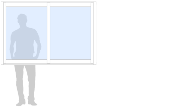 Schematisk bild för Vinter M90 måttanpassat glasparti, skjutparti med 2 skjutfönster, 28 mm isolerglas, 2-glas härdat energiglas/argon, bruten köldbrygga, vit, höjd 1200 mm, bredd 1800 mm, handtag insida, låsvred/slät | Mekoflex Uterum