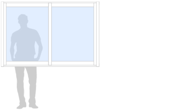 Schematisk bild för Vinter M90 måttanpassat glasparti, skjutparti med 2 skjutfönster, 28 mm isolerglas, 2-glas härdat energiglas/argon, bruten köldbrygga, vit, bredd 1500 mm, höjd 1200 mm, handtag insida, låsvred insida | Mekoflex Uterum