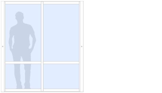 Schematisk bild av Sommar M50 måttanpassat glasparti, skjutparti med 2 skjutdörrar, härdat glas, vit, spröjs, bredd 1800 mm, höjd 2000 mm, integrerade handtag - insida & utsida - Mekoflex Uterum