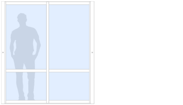 Schematisk bild av Sommar M50 måttanpassat glasparti, skjutparti med 2 skjutdörrar med spröjs, härdat glas, vit, bredd 1800 mm, höjd 2000 mm, integrerade handtag - insida & utsida - Mekoflex Uterum