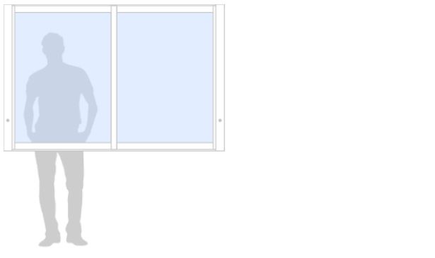 Schematisk bild för Vår/Höst M70 måttanpassat glasparti, skjutparti med 2 skjutfönster, 20 mm isolerglas, 2-glas härdat glas/argon, vit, bredd 1800 mm, höjd 1200 mm, integrerade handtag - insida & utsida | Mekoflex Uterum