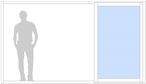 Schematisk bild av skjutparti där skjutdörrarna öppnats.