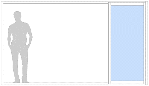 Schematisk bild av skjutparti där skjutdörrarna öppnats.