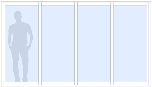 Schematisk bild av skjutparti där skjutdörrarna stängts.